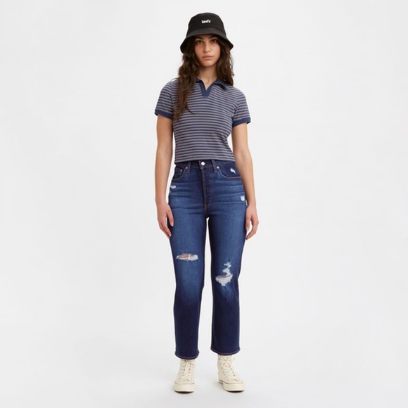 Levi's Denim - Levi’s Ribcage Straight Ankle Jeans Size 30 Dark Blue with Distressed Look